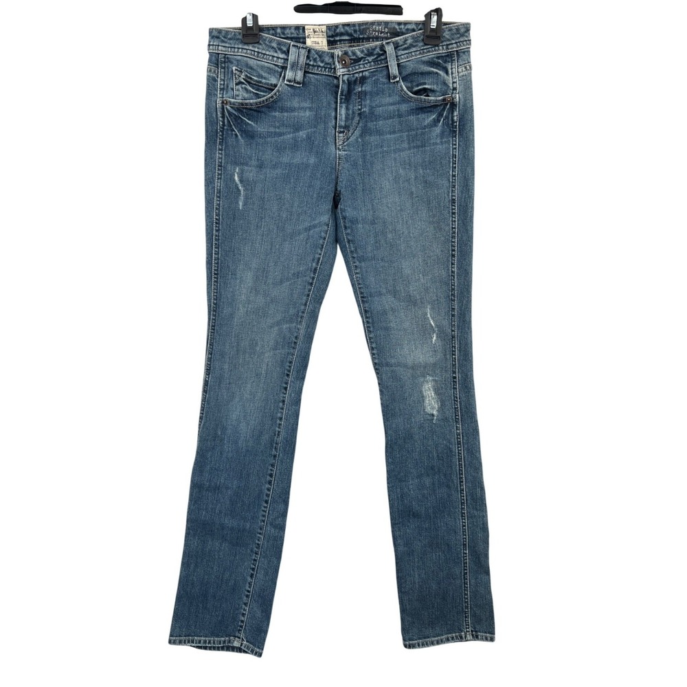 Volcom Static Straight Jeans Womens‎ 7 Blue Distressed Denim Skater Low Rise